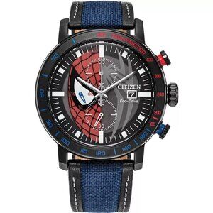 Citizen Men's Eco-Drive Spider-Man Watch, Blue Nylon & Leather Strap